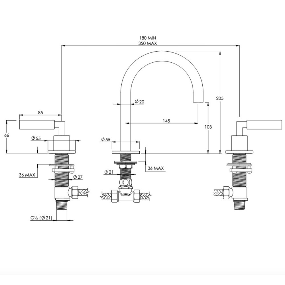 Coalbrook ZURICH Zurich 3-hole basin mixer ZU1006