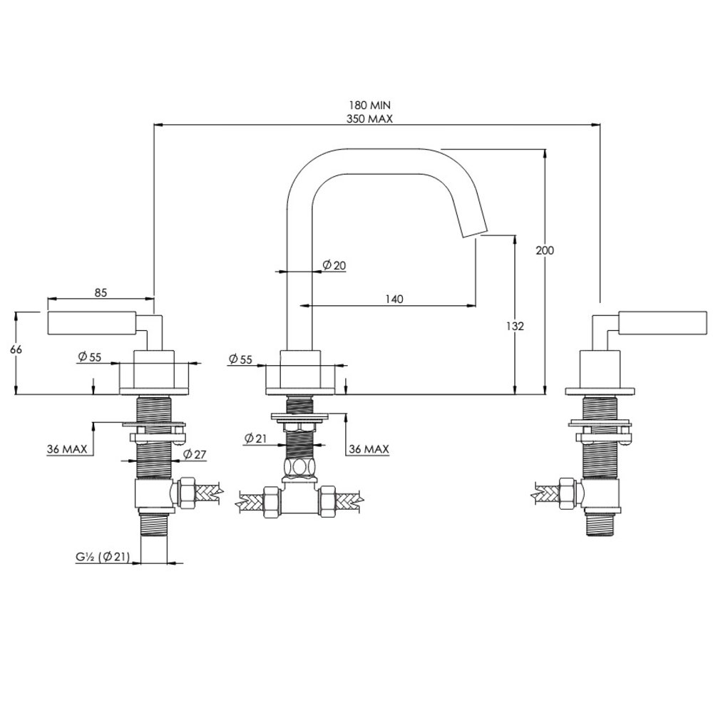 Coalbrook ZURICH Zurich 3-hole basin mixer ZU1015