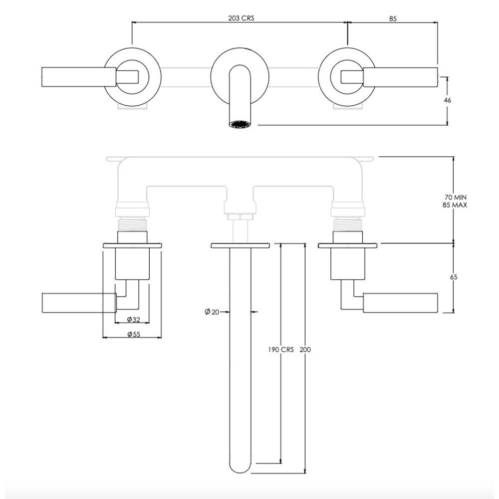 Coalbrook ZURICH Zurich 3-hole wall basin mixer, 190mm spout  ZU1011