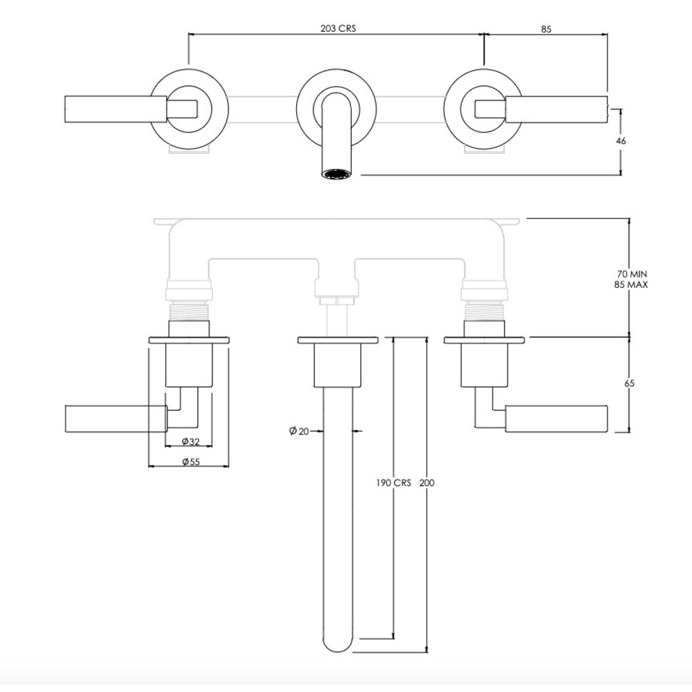 Coalbrook ZURICH Zurich 3-hole wall basin mixer, 190mm spout  ZU1021