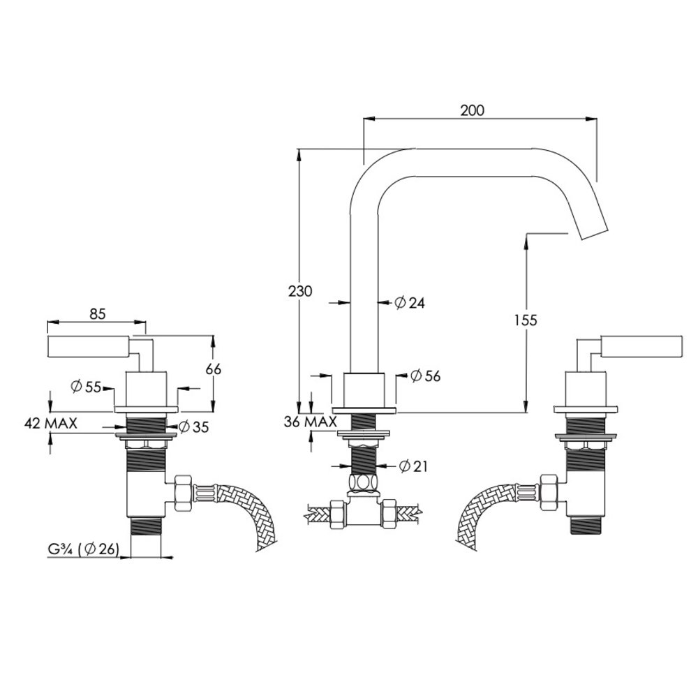 Coalbrook ZURICH Zurich 3-hole deck mounted bath filler ZU2006