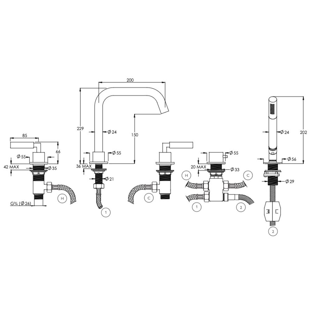 Coalbrook ZURICH Zurich 5-hole deck mounted bath filler ZU2000