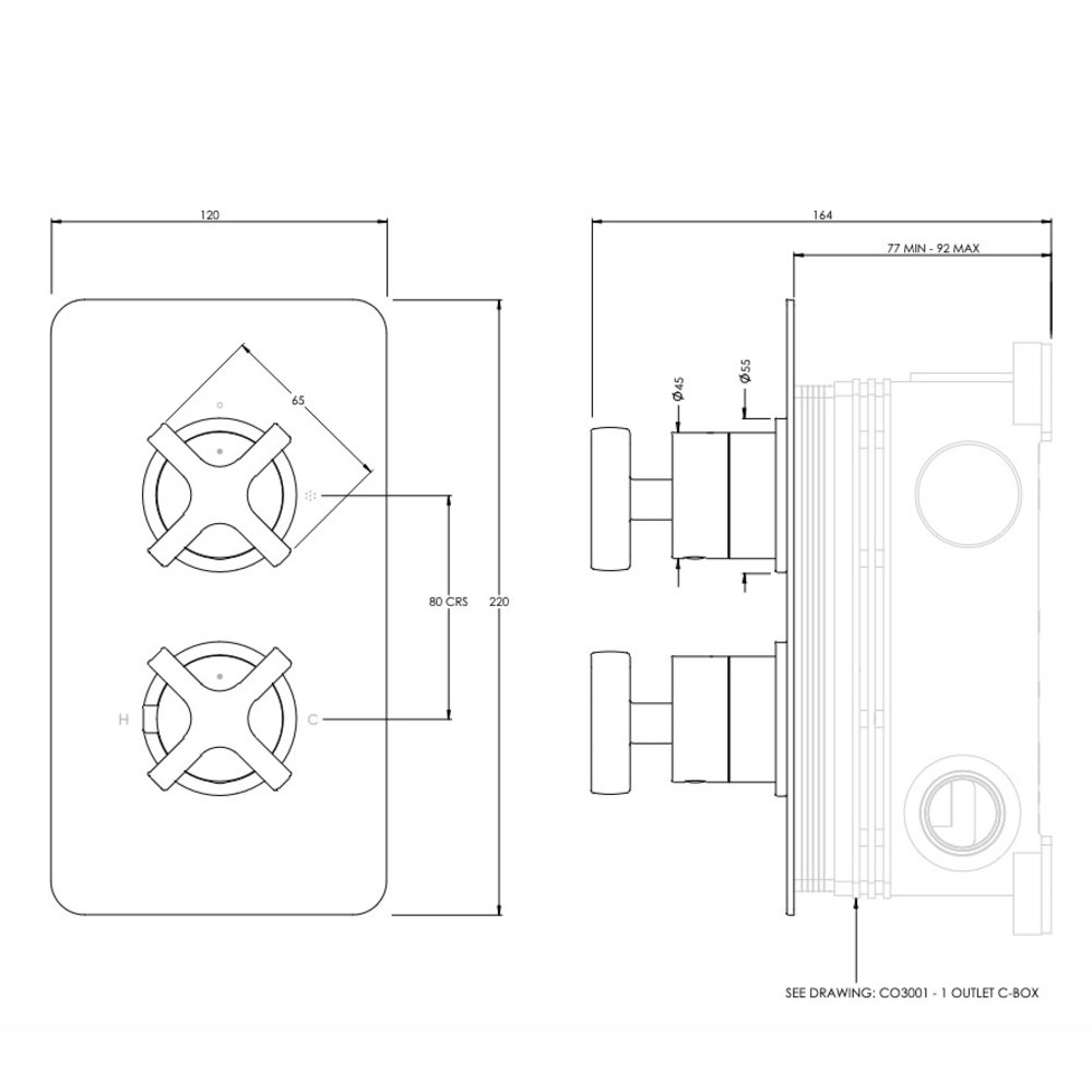 Coalbrook BANK Bank Unterputz Duschthermostat - 1 Outlet-  BA3001-CO3001