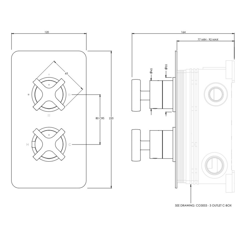 Coalbrook BANK Bank concealed shower valve -  3 Outlet - BA3003-CO3003