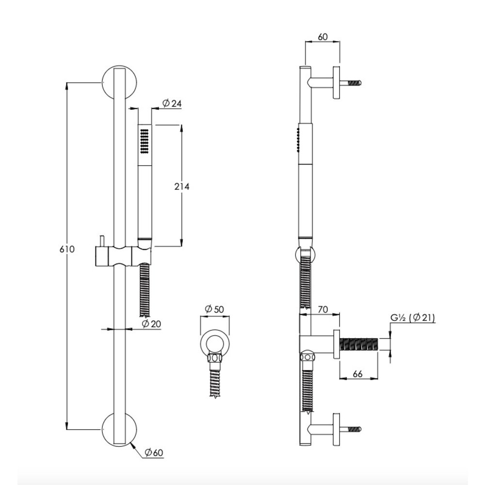 Coalbrook CO sliding rail set with rail, hand shower, hose and wall outlet CO4012