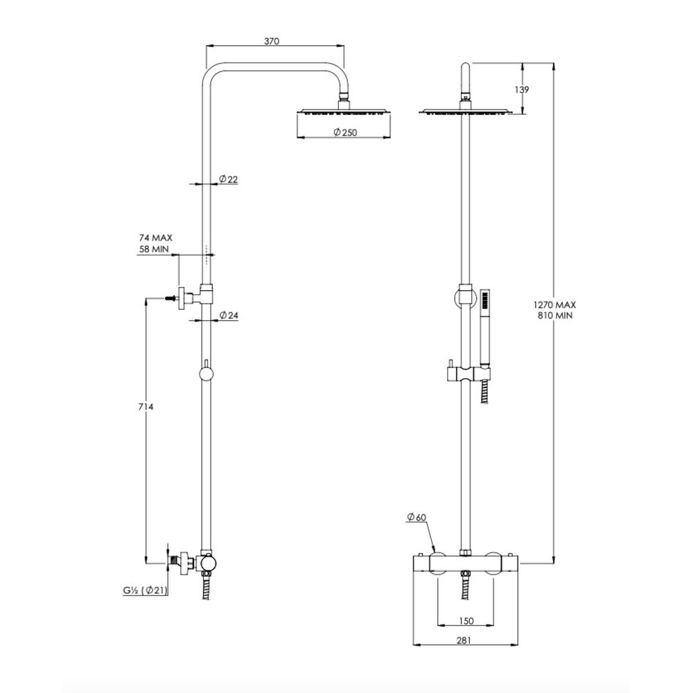 Coalbrook Exposed shower set  with 250mm shower rose and hand shower CO3000