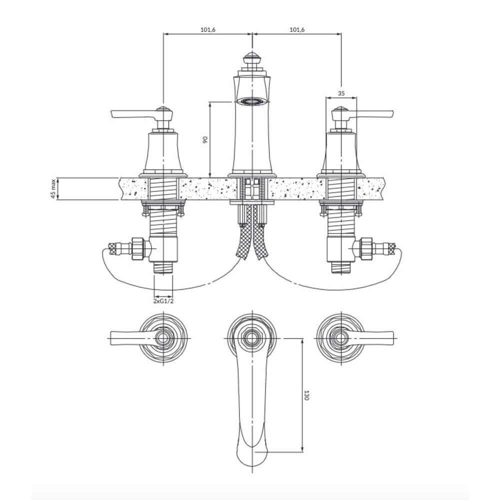 OMNIRES 3-hole basin mixer OM5214