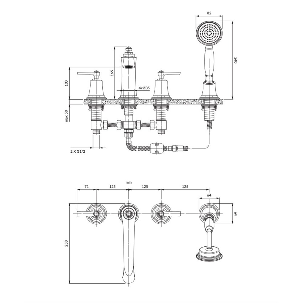 OMNIRES 4-gats badkraanset met handdouche OM5232