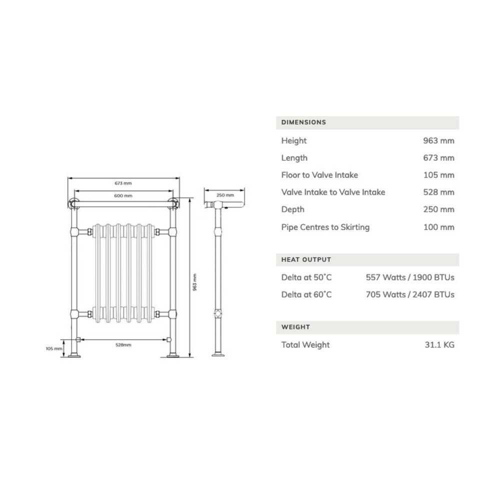 Arroll Gietijzeren handdoek-radiator Neo Classic - 963 mm hoog