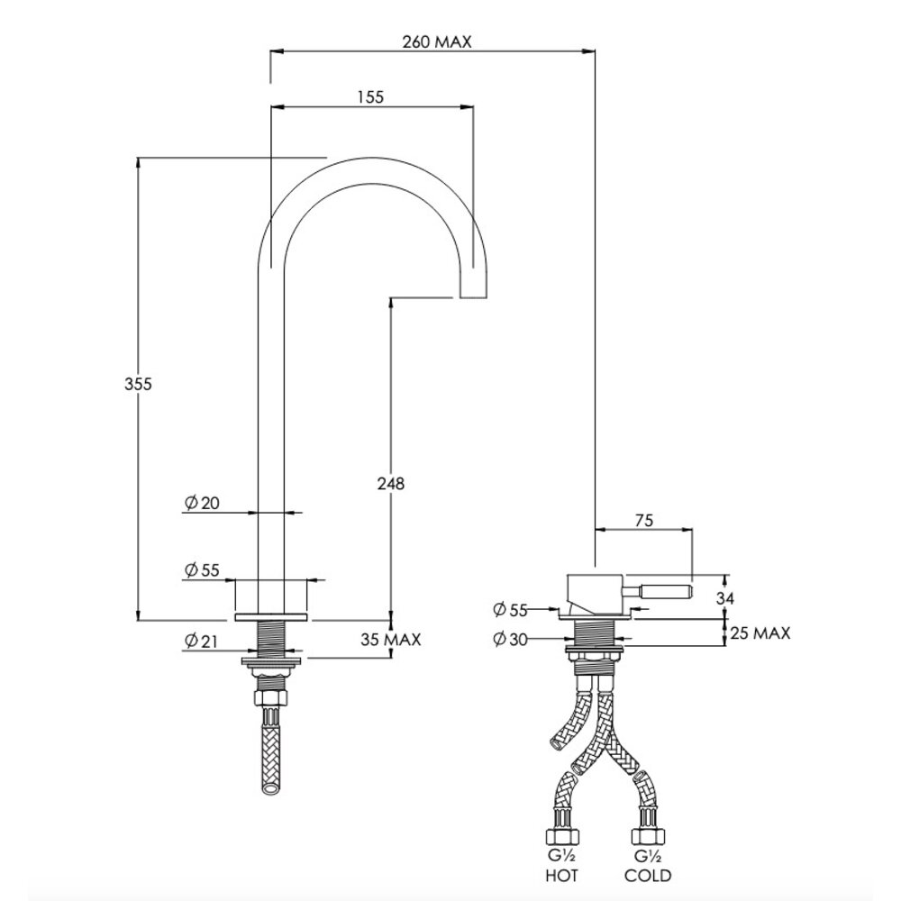 Coalbrook DOMO Domo 2-hole basin mixer DO1004