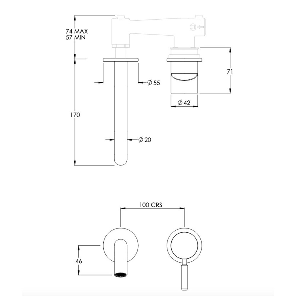 Coalbrook DOMO Domo 2-gats wand-wastafelkraan DO1007