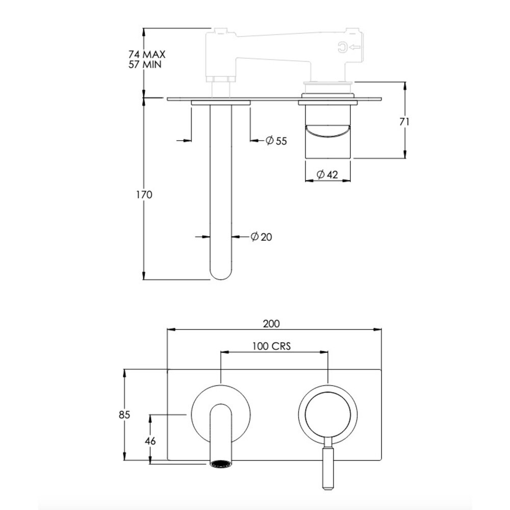 Coalbrook DOMO Domo 2-gats wand-wastafelkraan DO1009