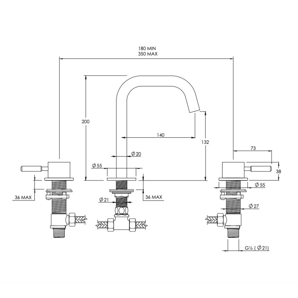 Coalbrook DOMO Domo 3-hole basin mixer DO1005