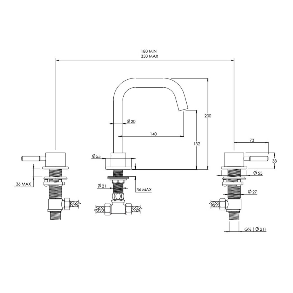 Coalbrook DOMO Domo 3-hole basin mixer DO1015