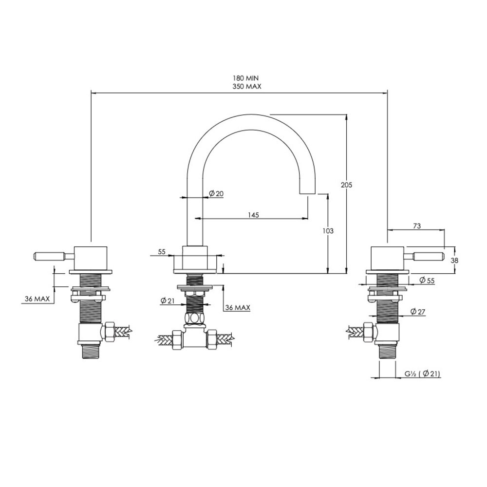 Coalbrook DOMO Domo 3-hole basin mixer DO1016