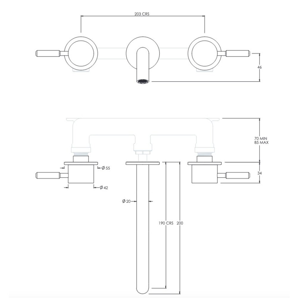 Coalbrook DOMO Domo 3-hole wall basin mixer, 190mm spout  DO1011