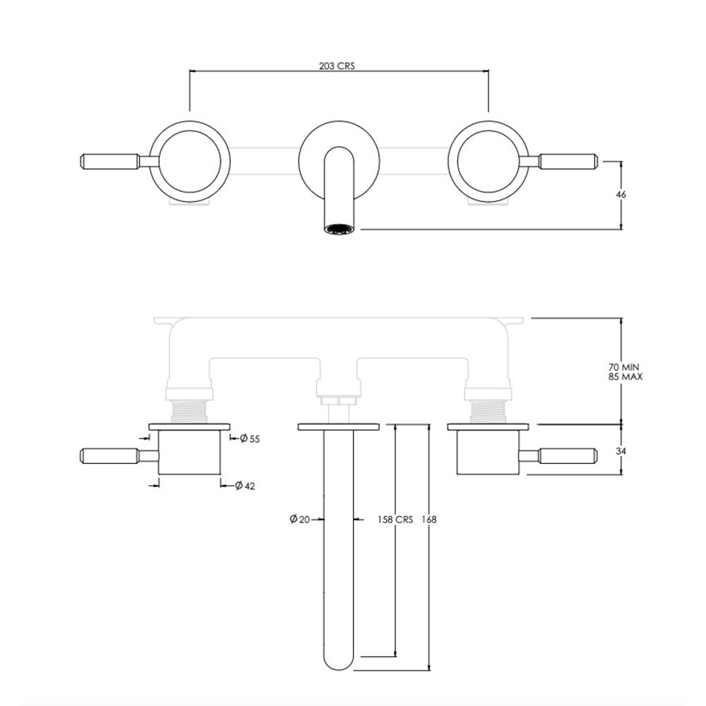 Coalbrook DOMO Domo 3-gats wand-wastafelkraan, uitloop 165mm DO1008