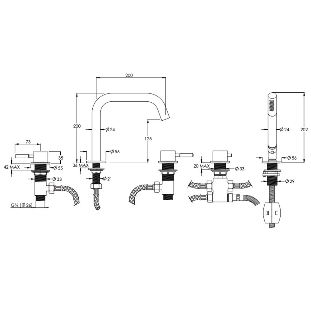 Coalbrook DOMO Domo 5-hole deck mounted bath filler DO2000