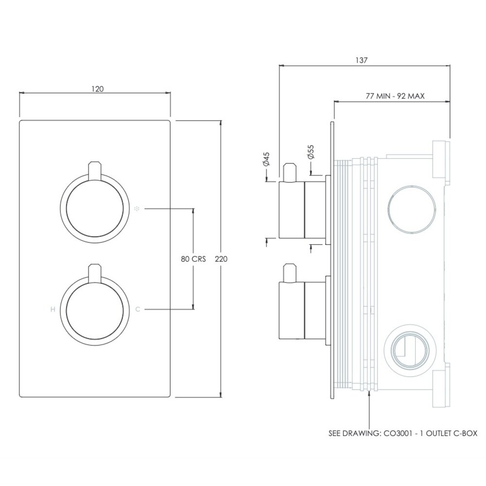 Coalbrook DOMO Domo inbouw douchethermostaat - 1 Outlet - DO3001-CO3001