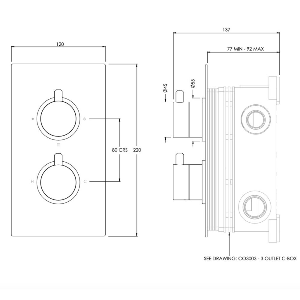 Coalbrook DOMO Domo concealed shower valve -  3 Outlet DO3003-CO3003