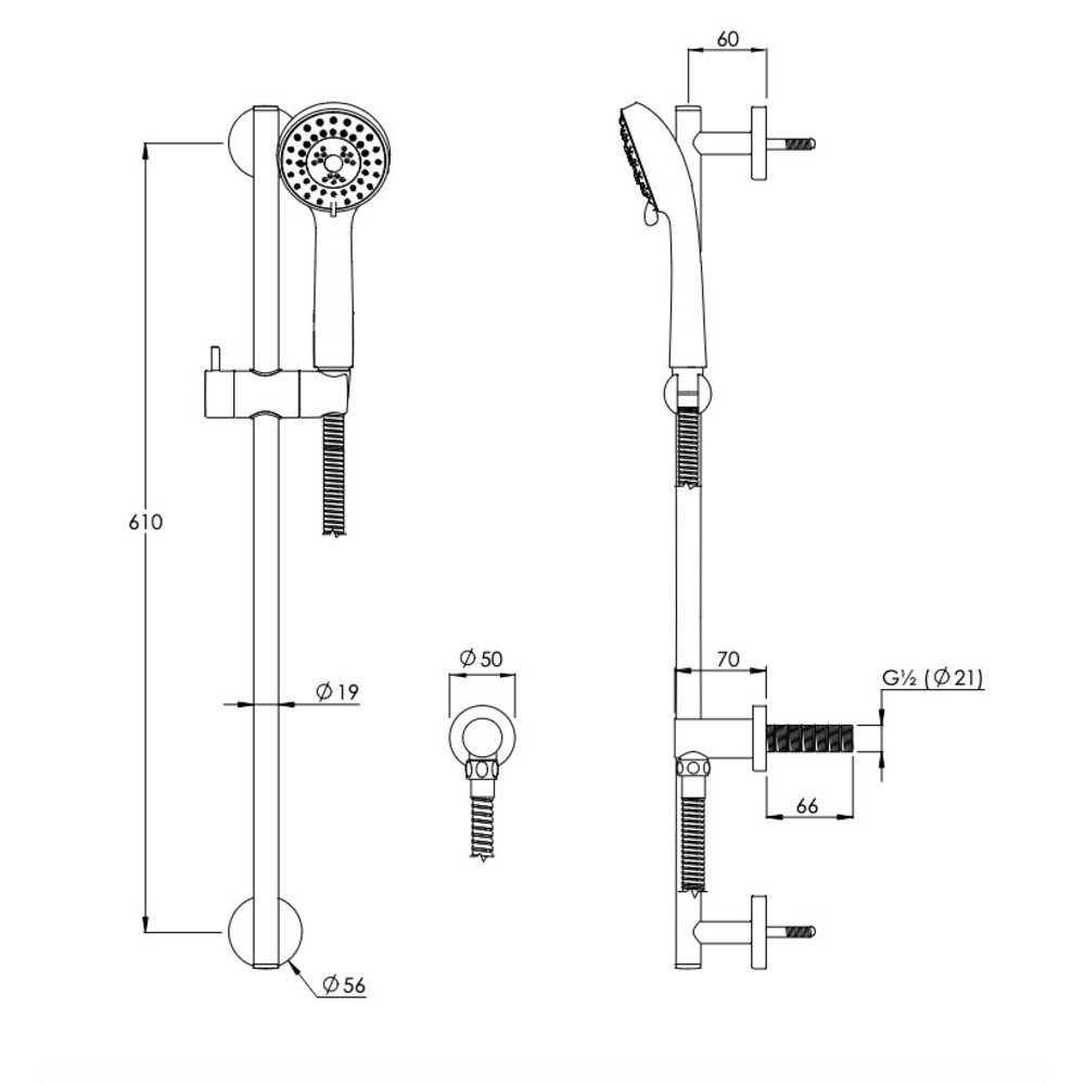 Coalbrook CO sliding rail set with rail, hand shower, hose and wall outlet CO4002