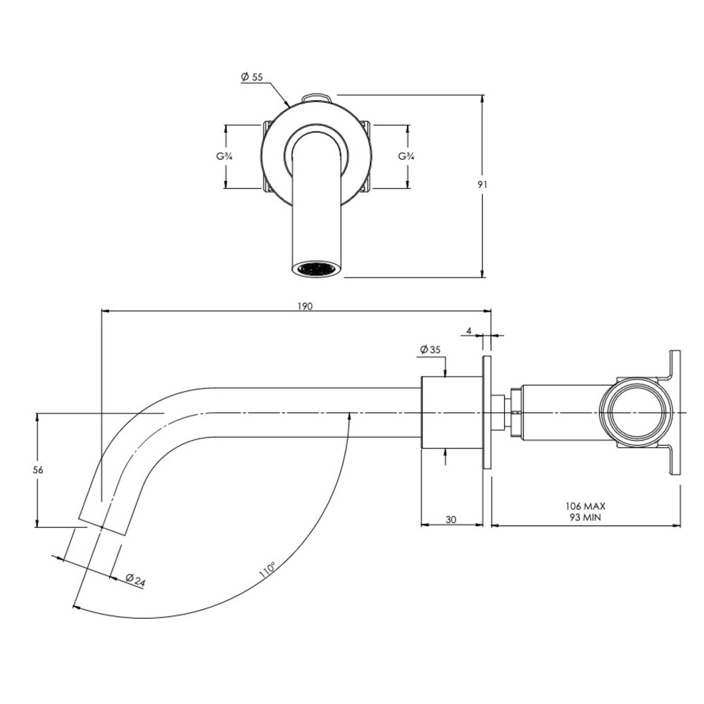 Coalbrook BANK Bank  wall bath spout 190mm BA2003