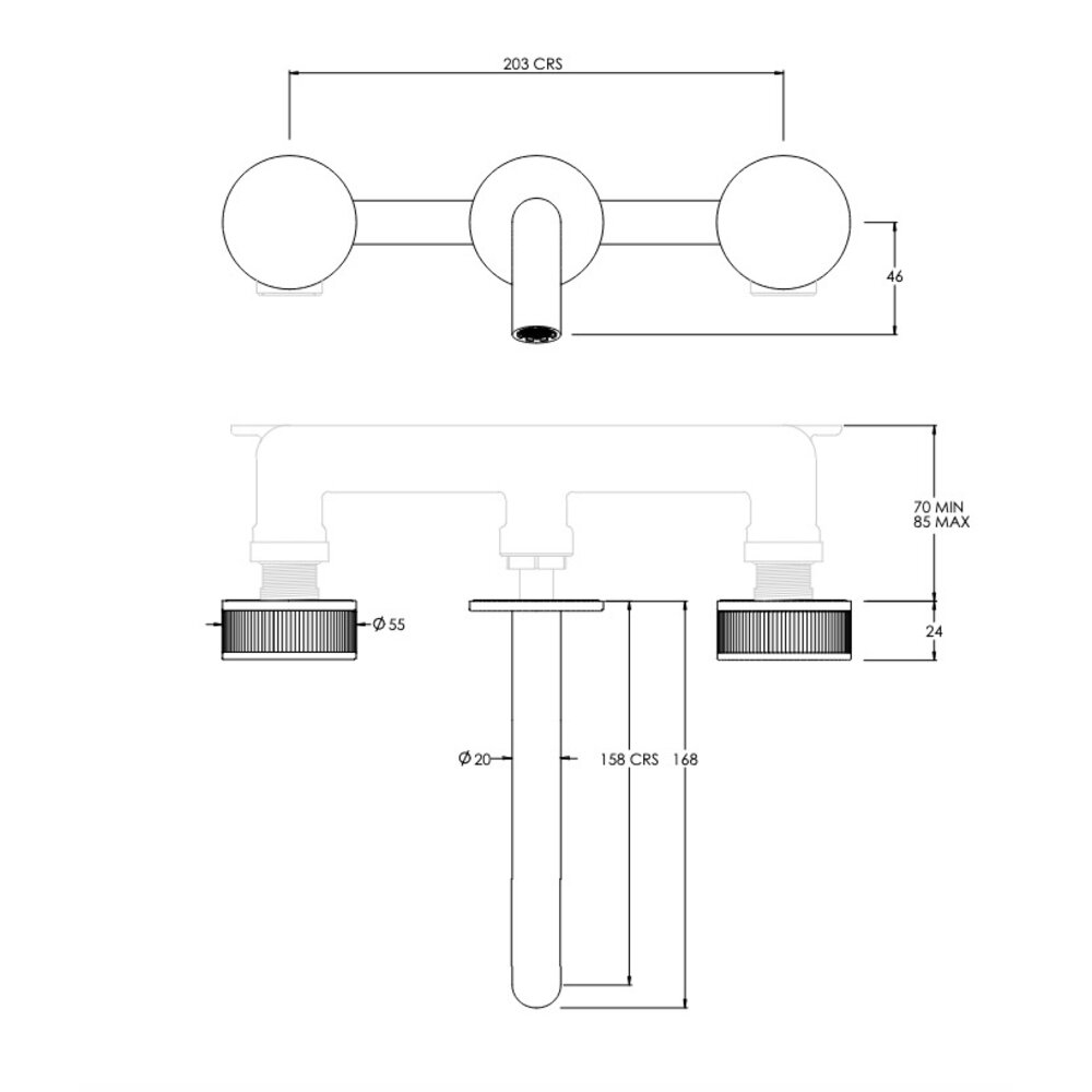 Coalbrook DECCA Decca 3-hole wall basin mixer, 165mm spout  DC1008