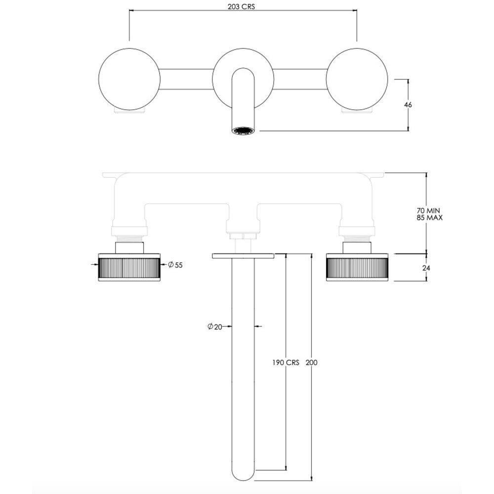 Coalbrook DECCA Decca 3-hole wall basin mixer, 190mm spout DC1011