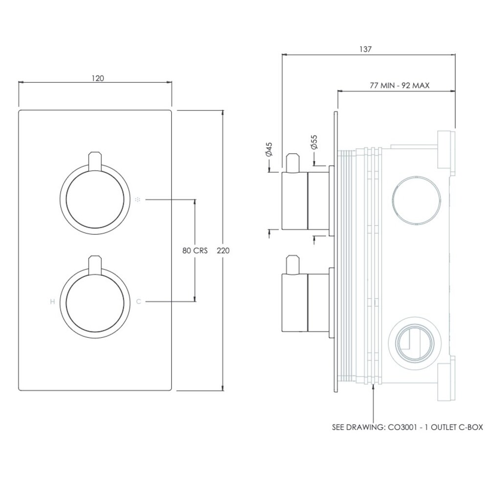 Coalbrook DECCA Decca concealed shower valve -  1 Outlet - DC3001-CO3001