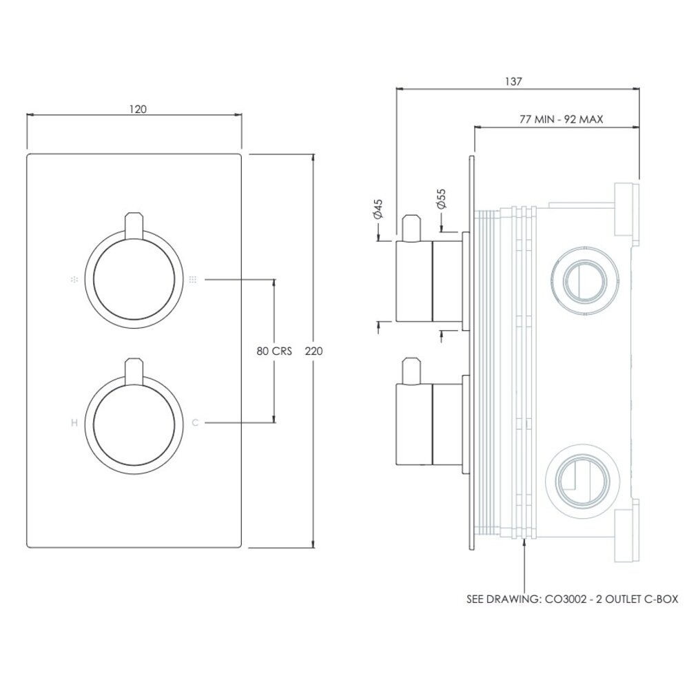 Coalbrook DECCA Decca concealed shower valve -  2 Outlet - DC3002-CO3002