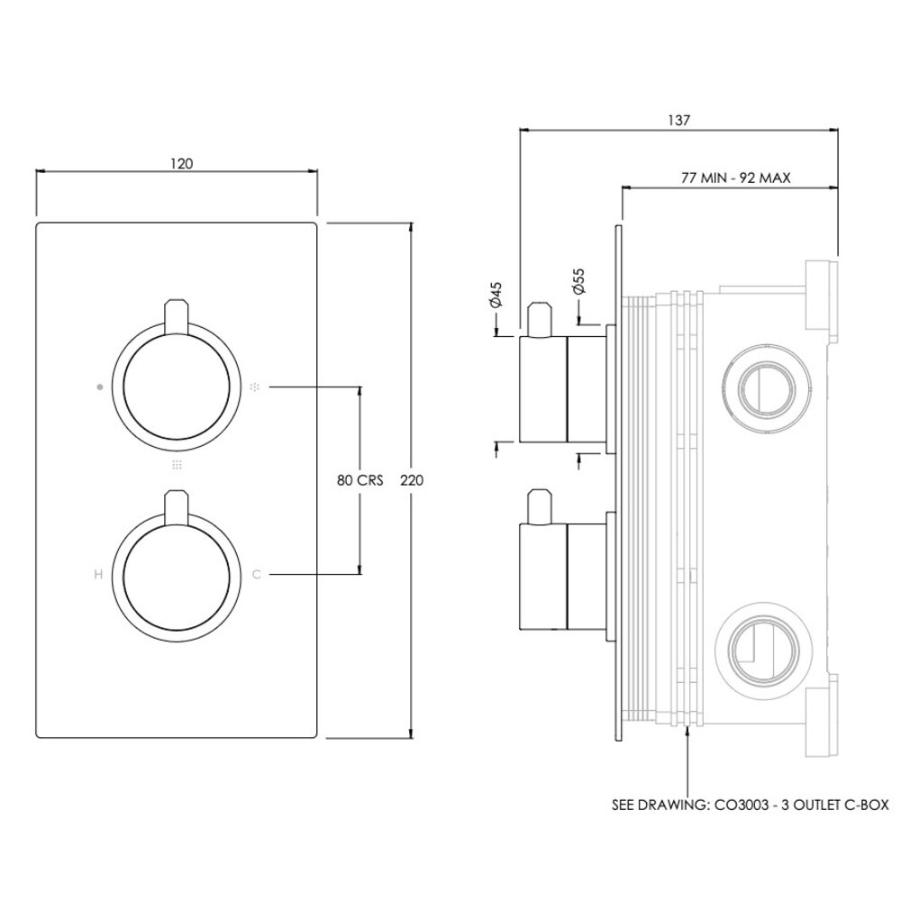 Coalbrook DECCA Decca concealed shower valve -  3 Outlet - DC3003-CO3003