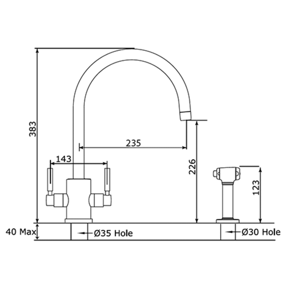 Perrin & Rowe Contemporary Küchenarmatur Orbiq E.4312mit  C-Auslauf  und Handbrause