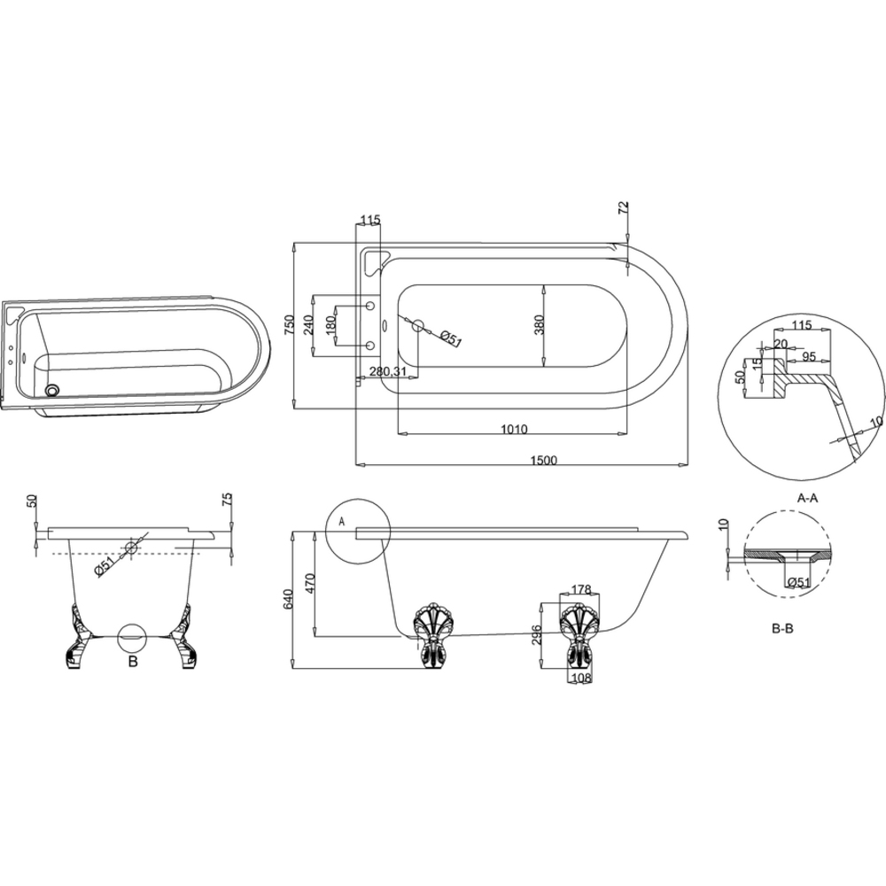 Burlington Freistehende Badewanne  Hampton 1500 - links