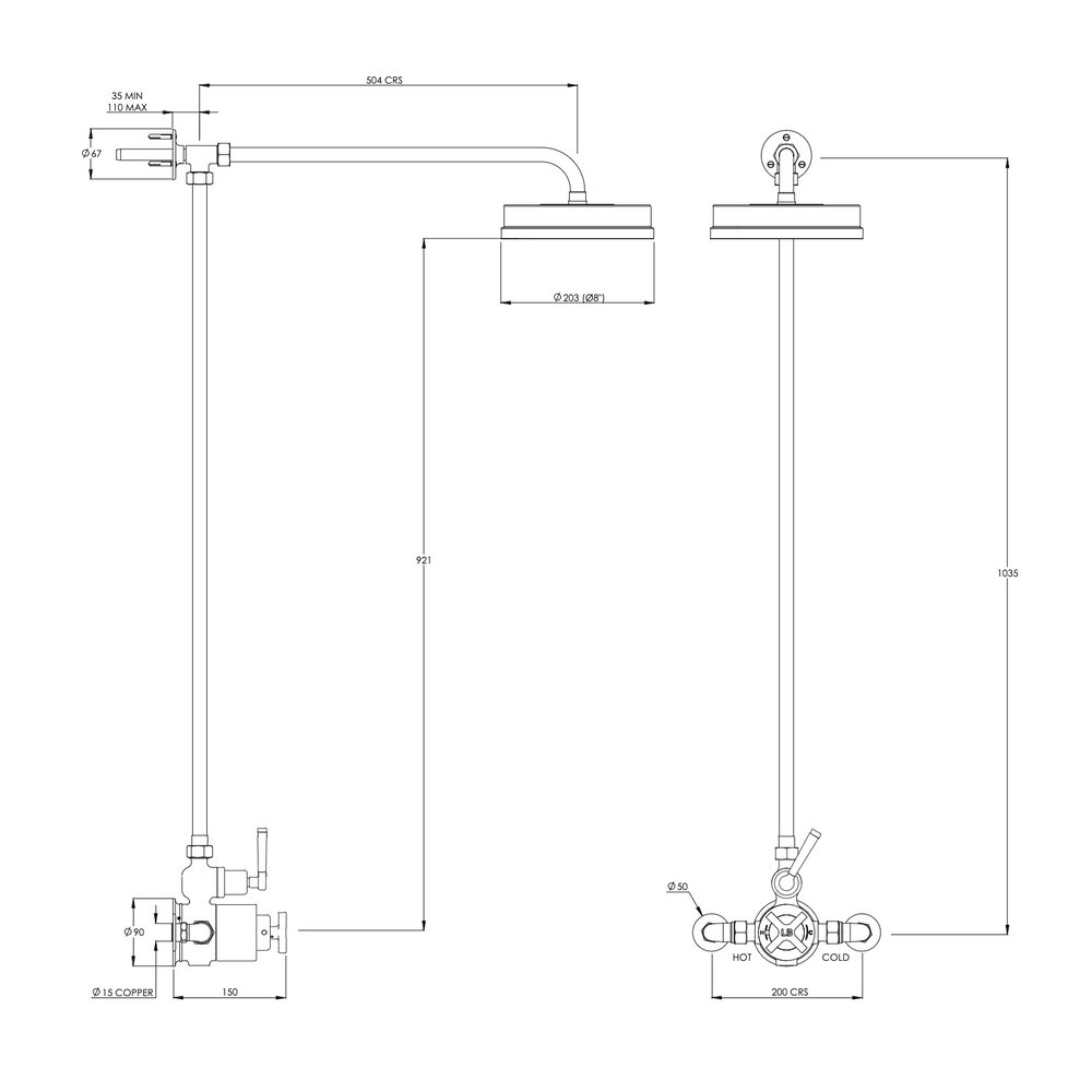 Lefroy Brooks 1930 Mackintosh LB1930 Mackintosh opbouw douche-set met 8" douchekop MBE8702