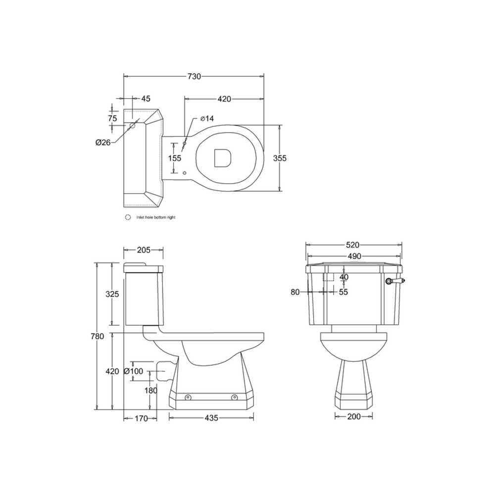 BB Edwardian Bespoke Close coupled toilet with cistern - p-trap - Cosmic Green