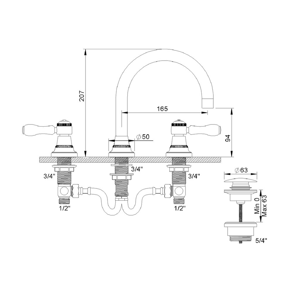 rvb 1935 1935 3-hole basin mixer with push-up waste - 1935.--.46