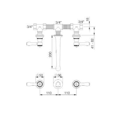 1935 concealed part for 3-hole basin mixer 1935.00.55