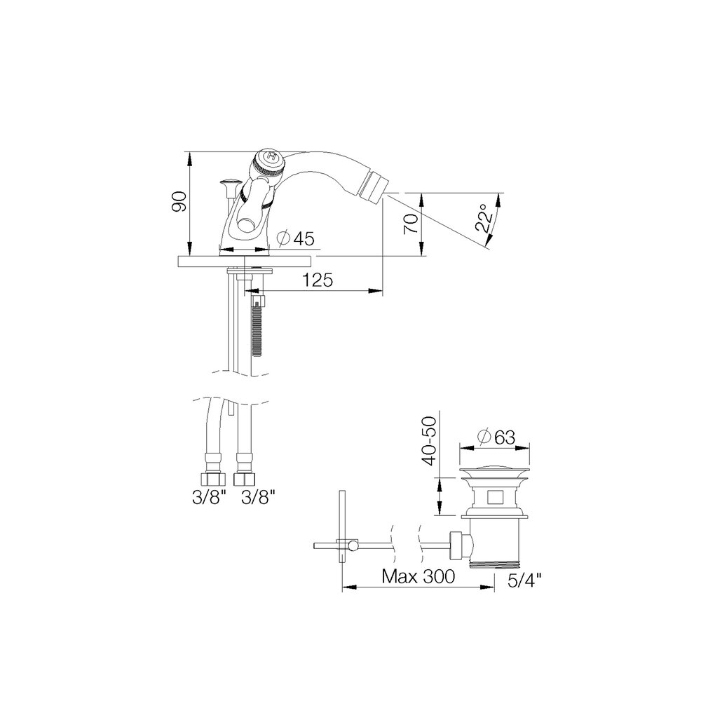 rvb 1935 1935 1-hole bidet mixer with pop-up waste 1935.--.54