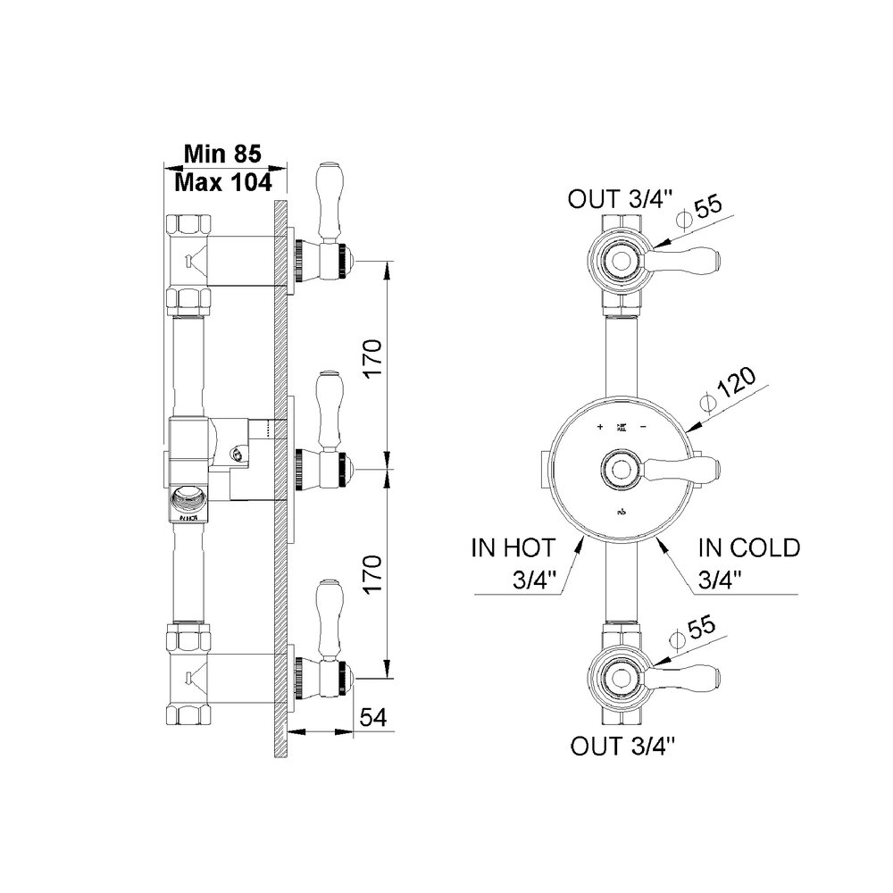 rvb 1935 1935 Concealed thermostat with 2 stop-valves (trim only)