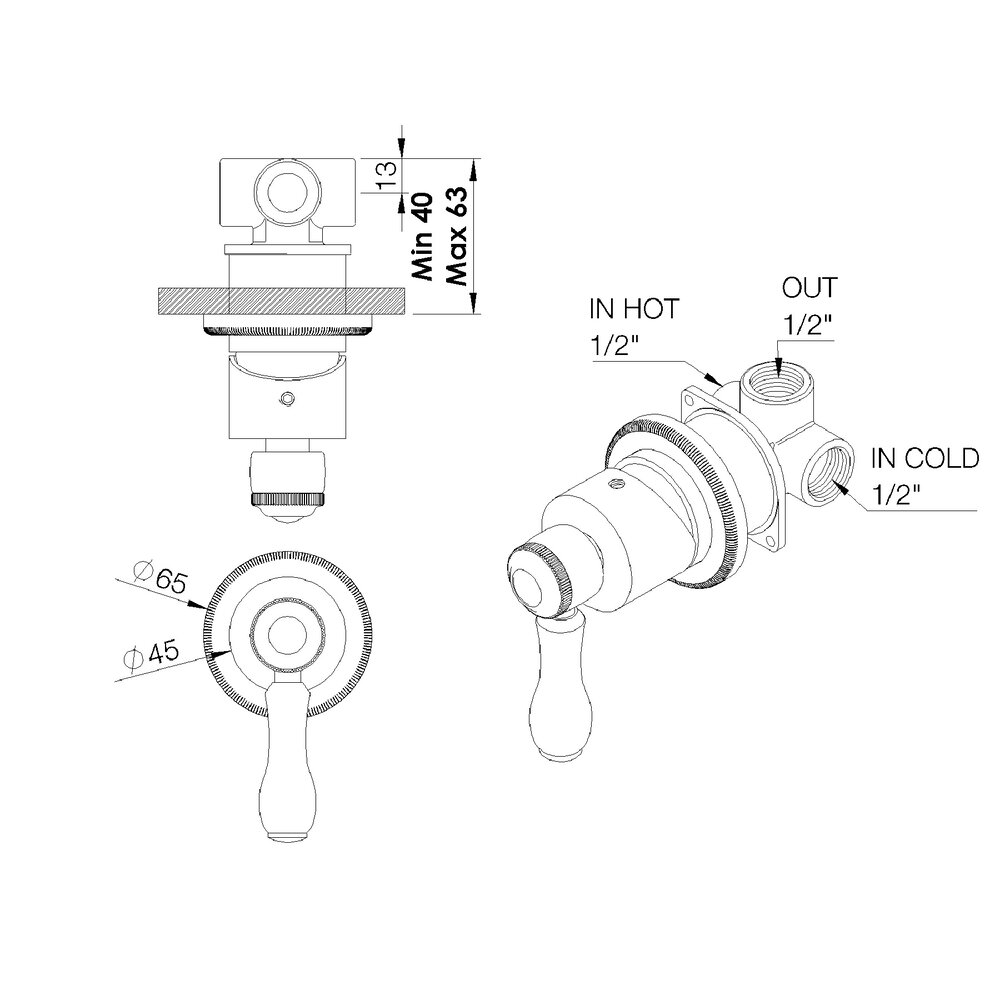 rvb 1935 1935 concealed part for shower mixer 4535.00.42.INT