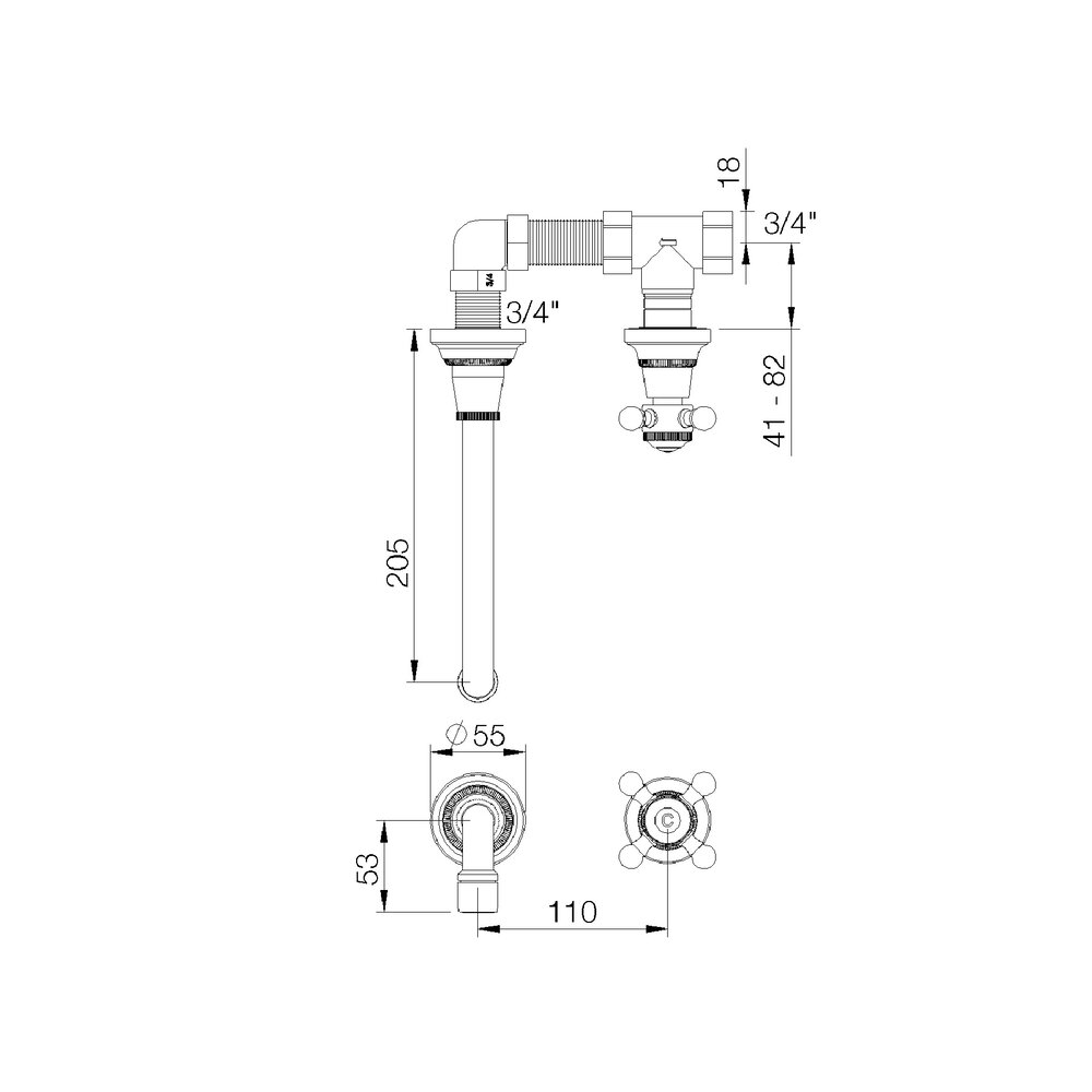 rvb 1921 1921 concealed part for 2-hole cloakroom tap cold 1920.00.48.INT