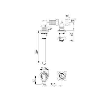 1921 concealed part for 2-hole cloakroom tap cold 1920.00.48