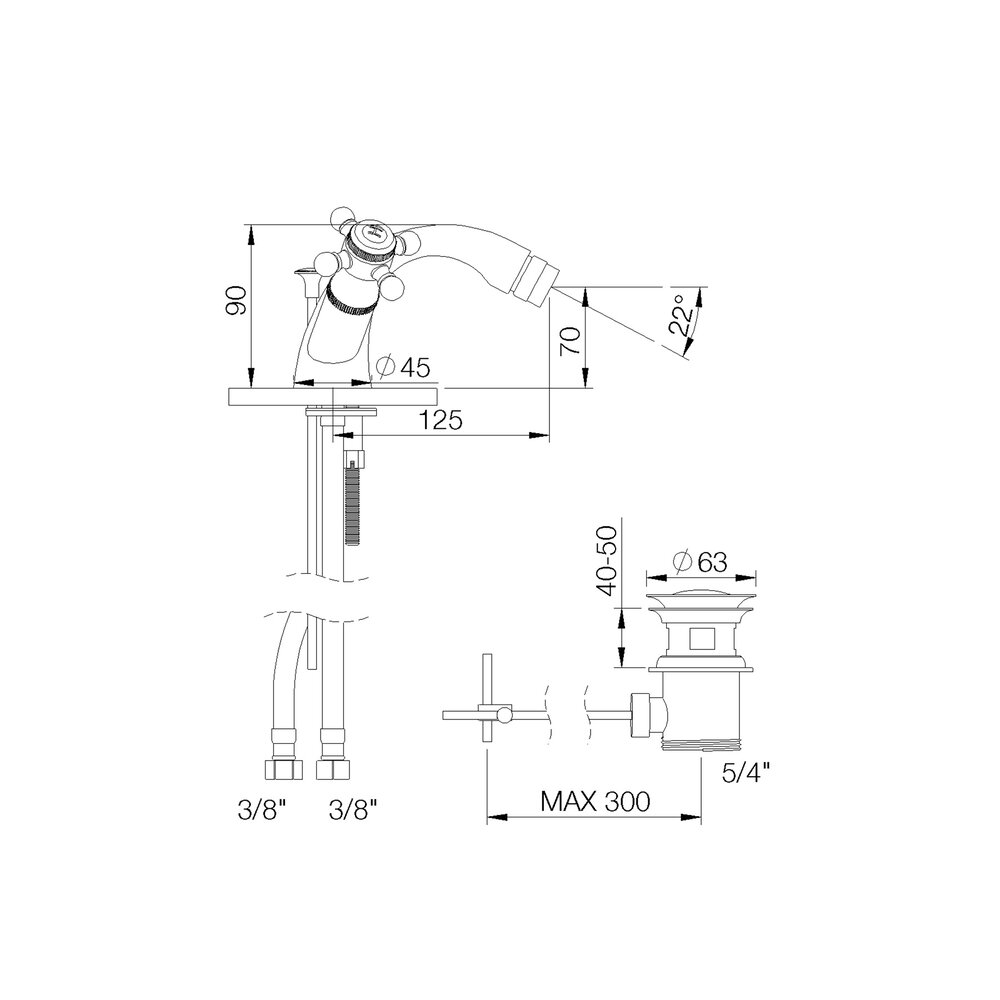 rvb 1921 1921 1-hole bidet mixer with pop-up waste 1935.--.54