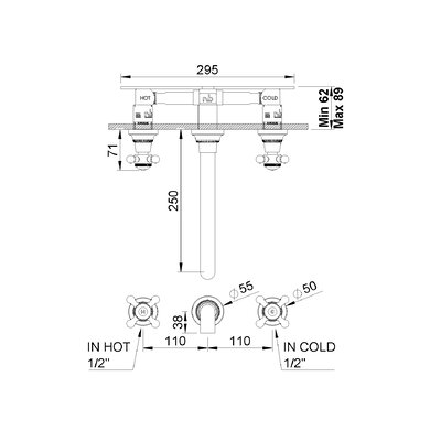 1921 concealed part for 3-hole bath mixer 1920.00.71