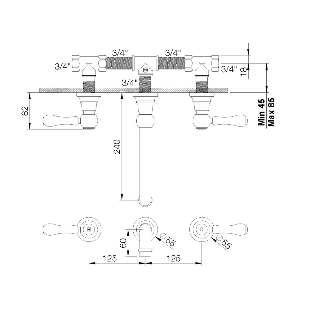 rvb 1950 1950 concealed part for 3-hole basin mixer 1950.00.50.INT