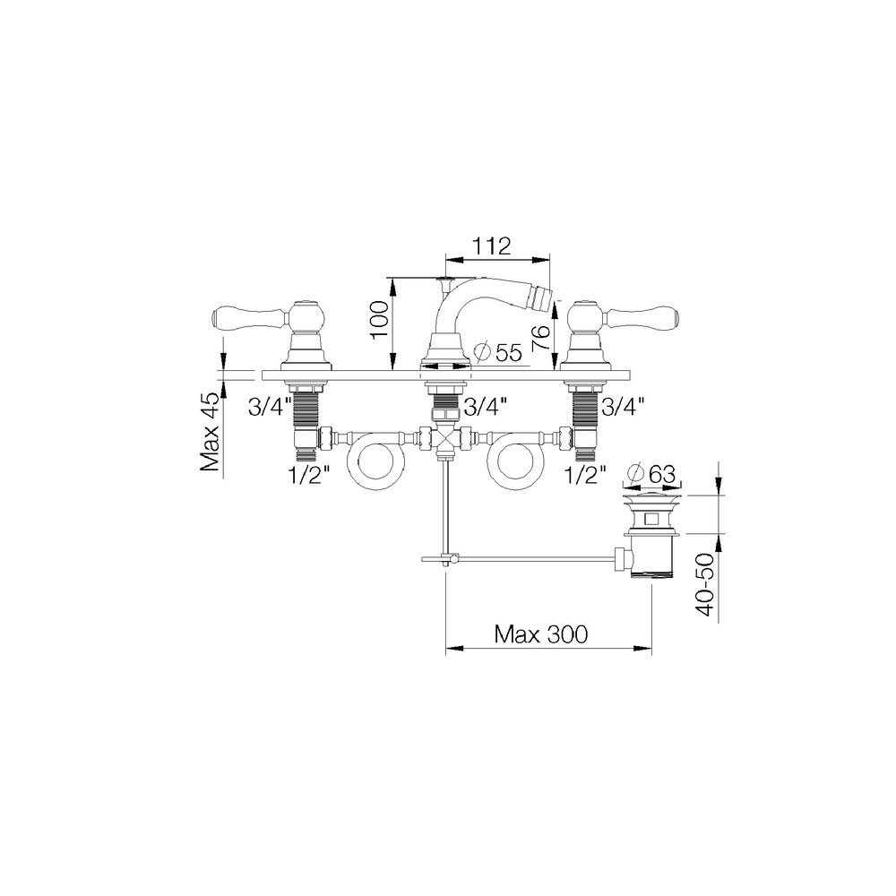 rvb 1950 1950 3-hole bidet mixer with pop-up waste - 1950.--.57