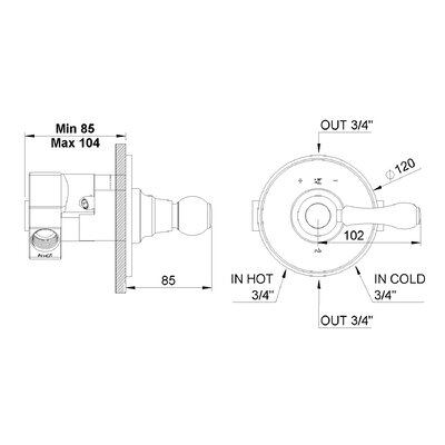 1950 concealed part for shower thermostat 1950.00.74