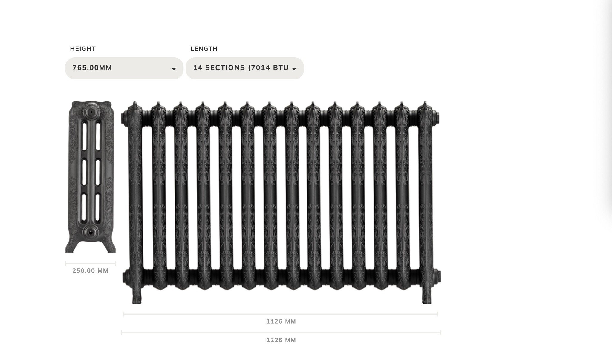 Outlet Cast iron radiator with flower deco Rococo 765/3, 14 sections