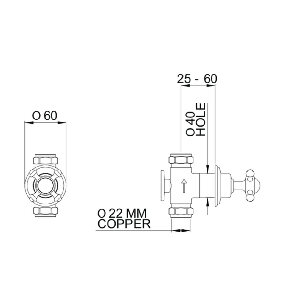 Perrin & Rowe Georgian PR 3/4" single wall valve with crosstop E.3775