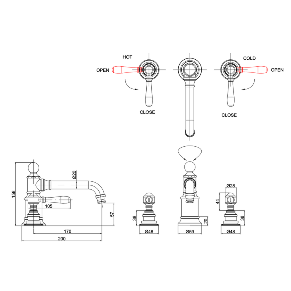 BB Arcade Lever ex showroom: 3-hole basin mixer with lever handles  - without waste  - ARC15.CHR